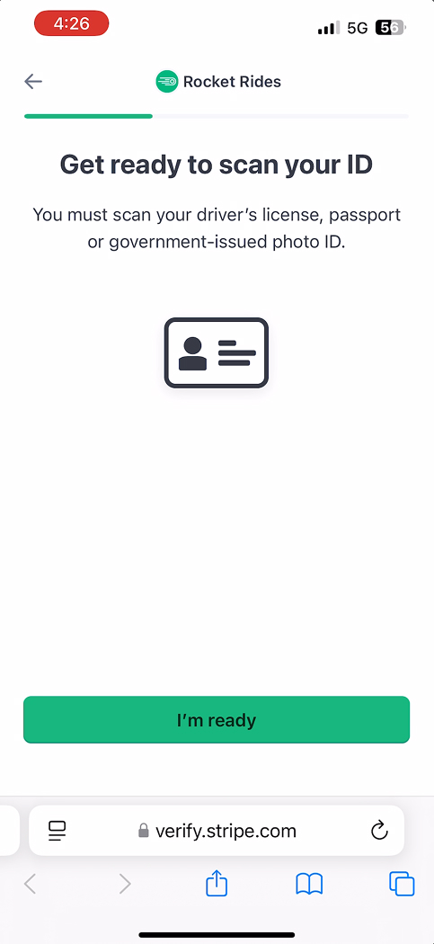 Mobile screen: get ready to scan your government-issued ID.