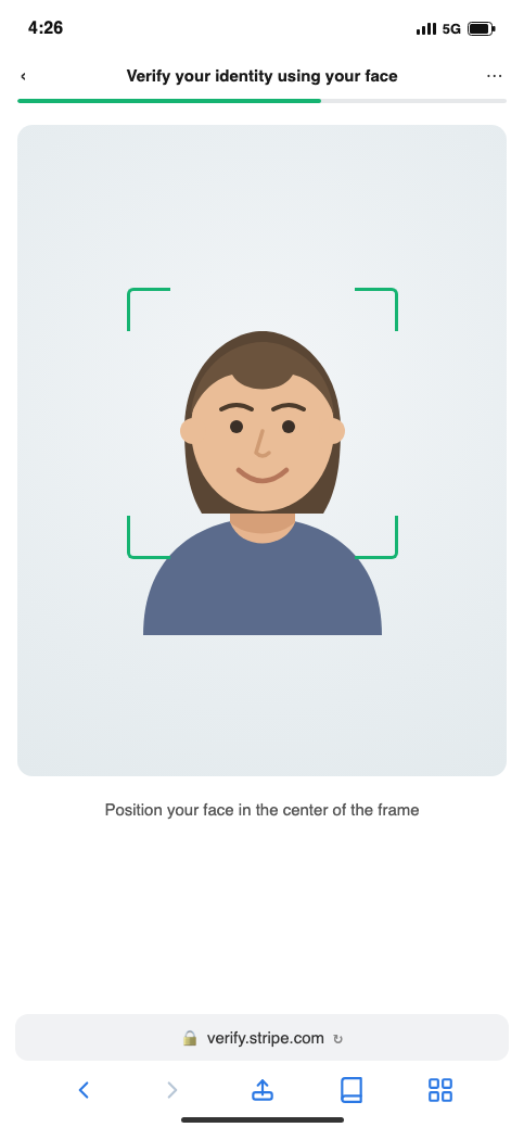 Mobile screen: position your face in the frame for a live facial match.